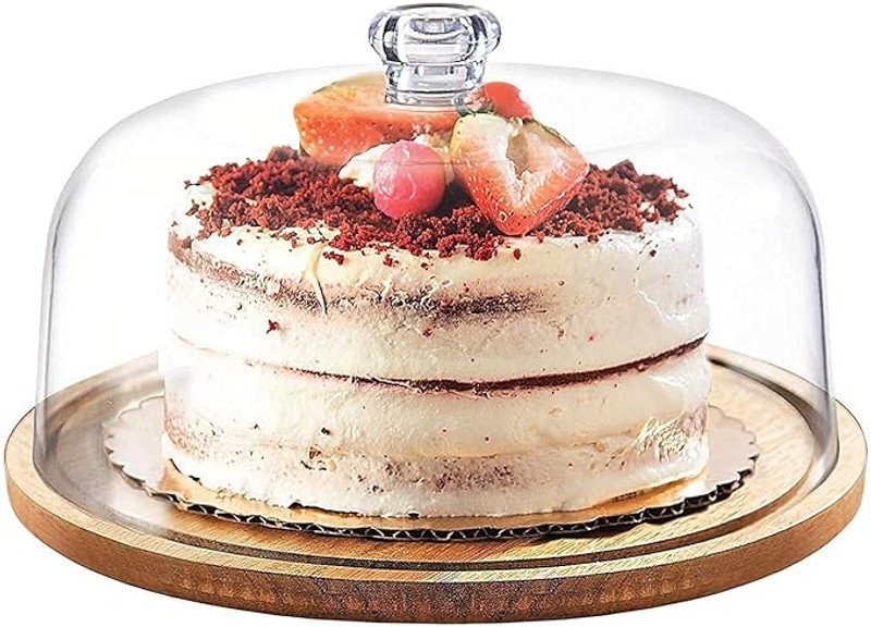 Vishbin Cake Plate with Lid Serving Platter Tray Dessert Stand Cupcake Holder Wooden Cake Server(Multicolor, Pack of 1)