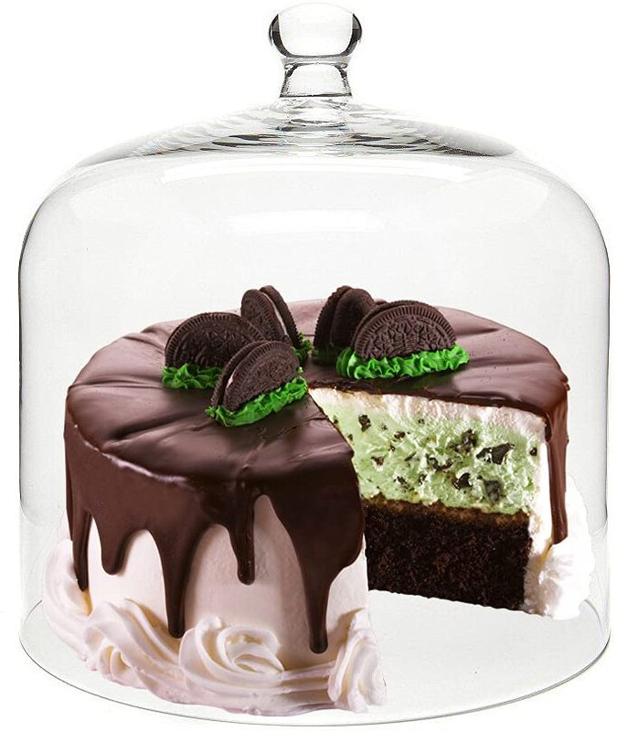 Decent Glass Glass Cake Dome Glass Cake Server(White, Pack of 1)