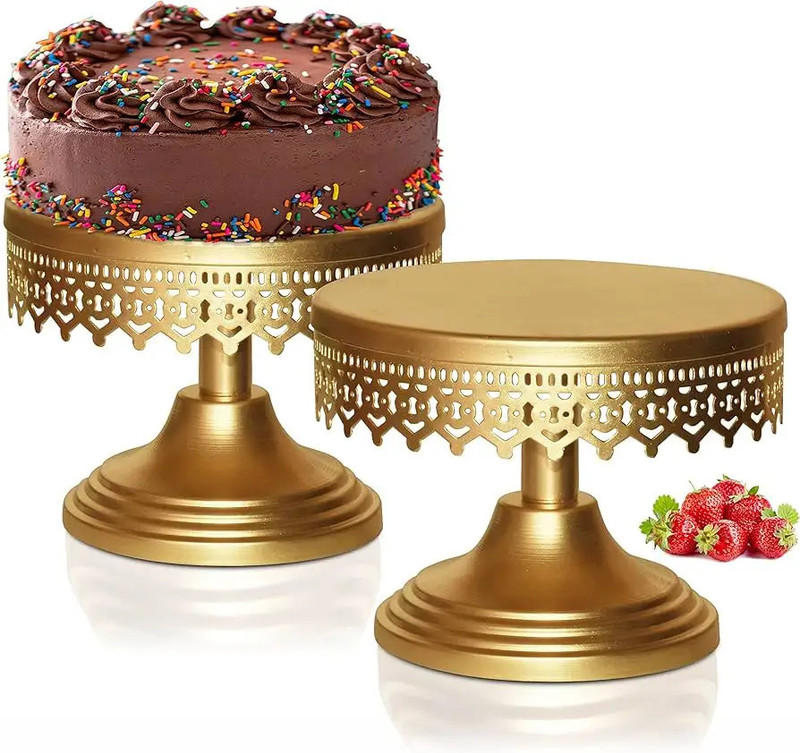 Pure Source India Decorative Metal Dessert Cupcake Display Cakes Stand 8-inch Round Diameter Gold Plated Cake Server(Gold, Pack of 1)