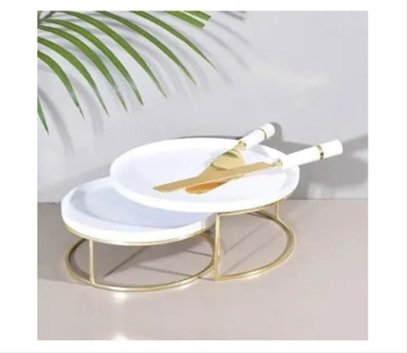 palak enterprises Metal Cup Cake Stand White And Gold Multipurpose Steel Cake Server Stainless Steel Cake Server(Gold, Pack of 1)
