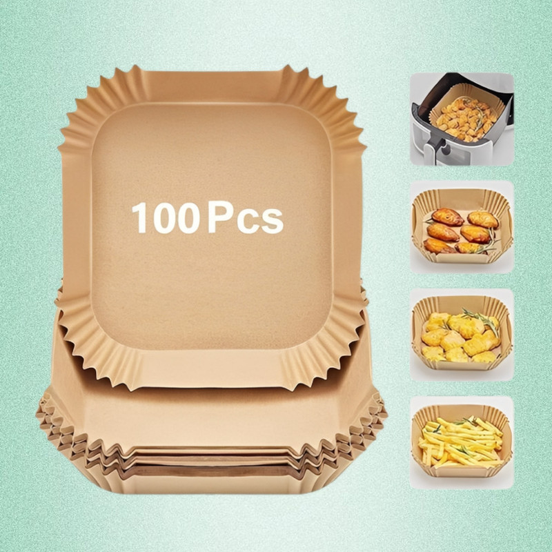 HOFEX 100 Pcs Square Air Fryer Paper Liners Grease-Free Baking Paper Cake Server(Brown, Pack of 100)