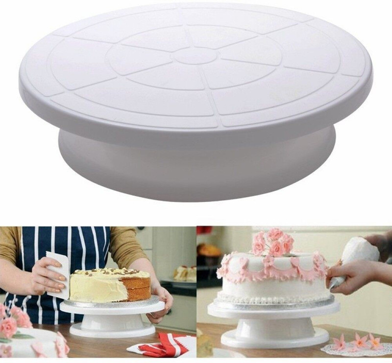PGK TRADERS Rotating Revolving Cake Turn Table/Cake Decorating Stand/Icing Pedestal Display Plastic Cake Server(Pack of 1)