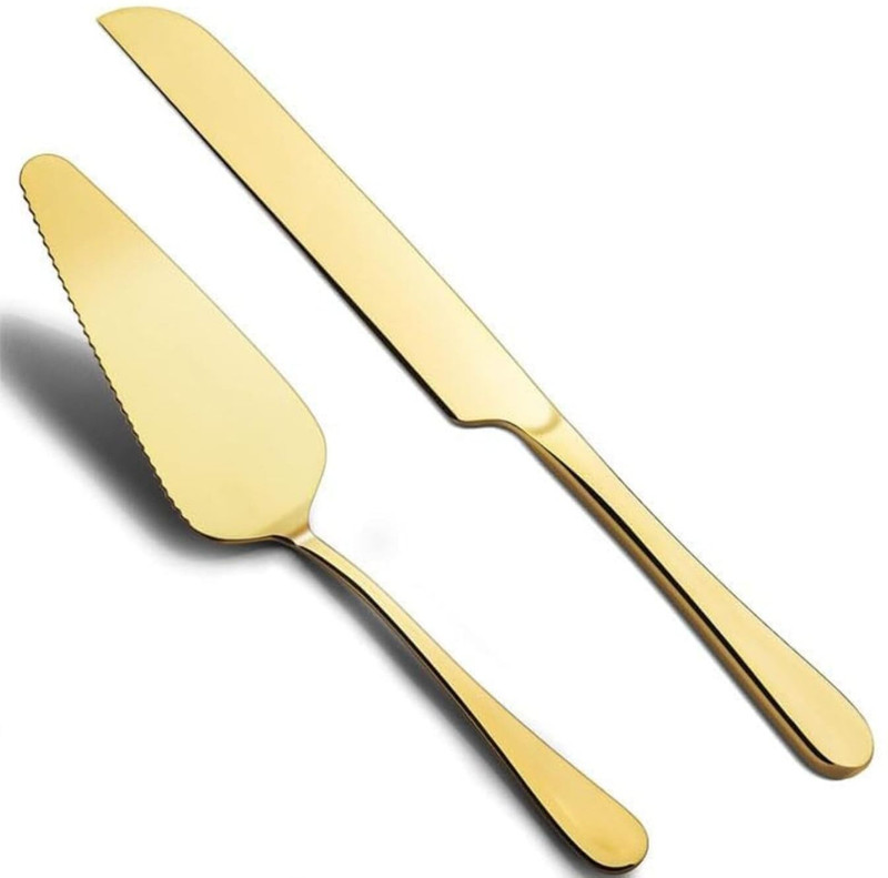 BIRZAR 2 PCS Elegant Cake Knife and Server Set with Celebrations Wedding Birthdays. Stainless Steel Cake Server(Gold, Pack of 1)