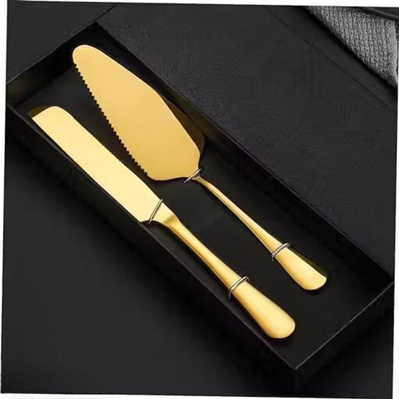elaira designs Golden Finish Stainless Steel Cake Server Set Brass Cake Server(Gold)