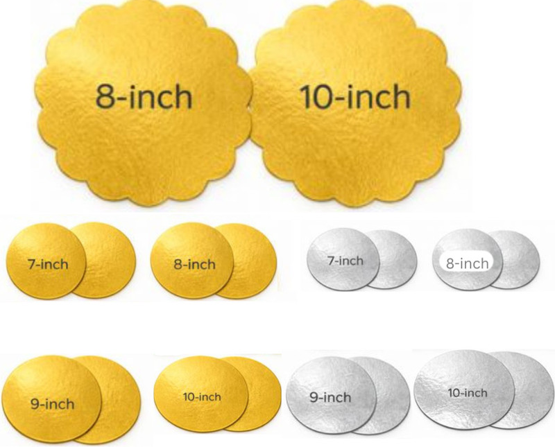 TrendyTrolley C20 Pcs Cake Board Combo Gold Silver 7 8 9 10 Inch + Flower 8 10 Inch Paper Cake Server(Gold, Silver, Pack of 20)