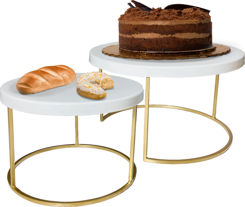 Qadr Craft 2-Tier Round Cake Stand Versatile Dessert Tower for Birthdays & Events Iron Cake Server(White, Gold, Pack of 2)