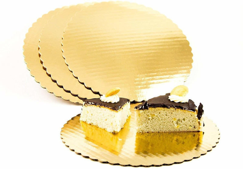 GOLDVINE 10 INCH 25 Pieces Round Flower Cut Cake Base Paper Cake Server(Gold, Pack of 25)