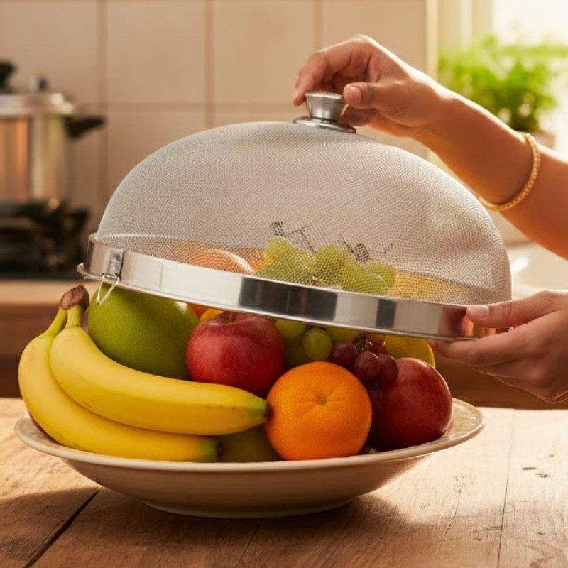 Ferohome 9 Inch Stainless Steel Dome Food Cover for Fruits Vegetables Roti Chapati Stainless Steel Cake Server(Silver, Pack of 1)