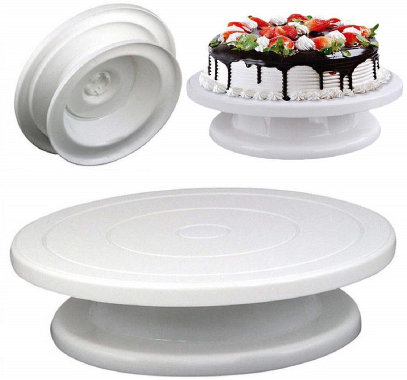 LAVNIK Non Slip Cake Server 360° Degree Rotating Cake Turntable Decorating Stand Icing Plastic Cake Server(White, Pack of 1)