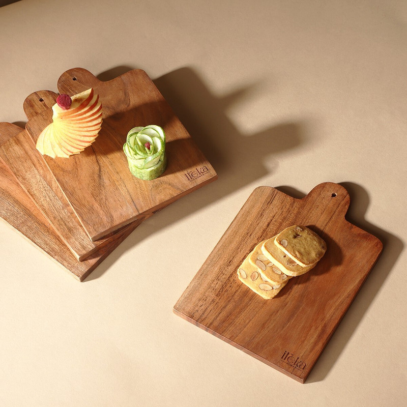 IREKA HOMES . Wooden Cake Server(Brown, Pack of 4)