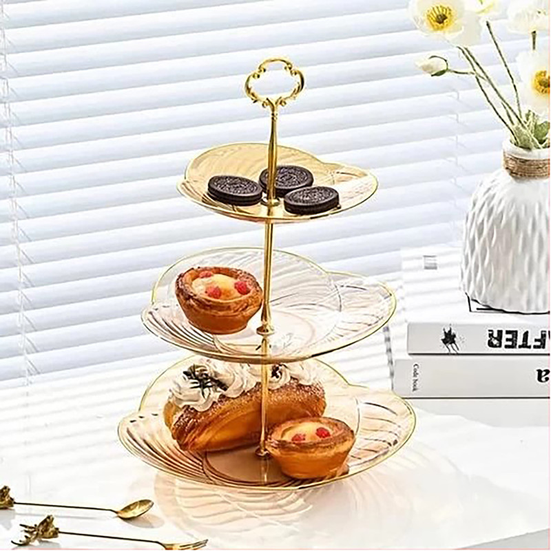 JAMBOREE 3Tier Cake Stand Flower Cupcake Display Stand Clear Acrylic Dessert Fruit Plates Polypropylene Cake Server(Clear, Pack of 1)