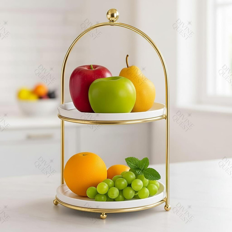 MODERNN 2-Tier Gold Dessert Stand | Elegant White and Gold & Metal Tiered Serving Tray Stainless Steel Cake Server(Gold, Pack of 1)