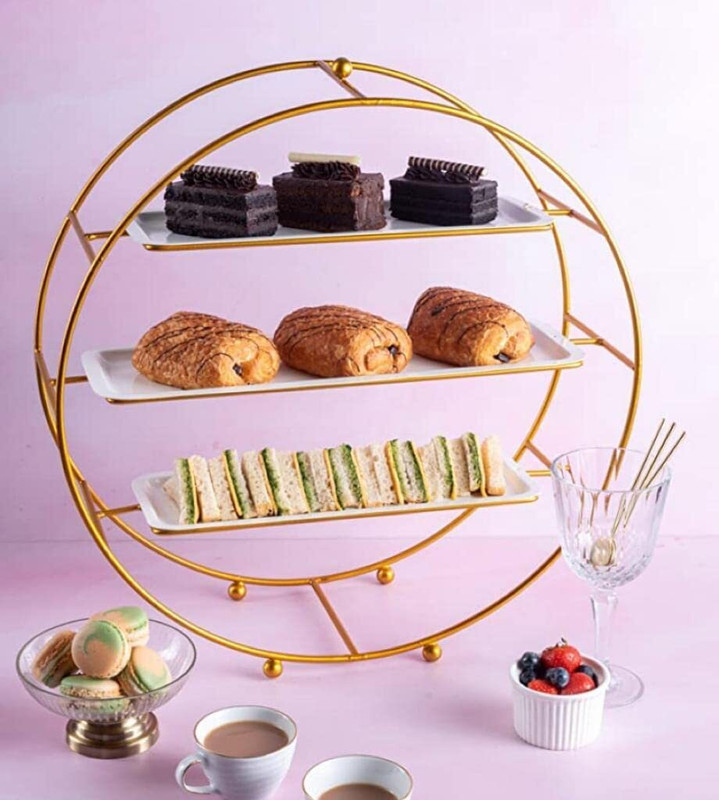 METSCAPE INDIA Decor Gallery Modern Classic Gold Metal Tiered Cupcake Stand 3 Tier Iron Cake Server(Gold, Pack of 1)