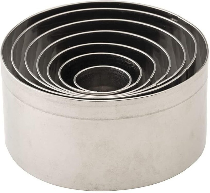 KMW Stainless Steel Round 7-Piece Nesting Circle Cookie Cutter Set Full Cake Ring Layer Slicer(Steel, Metal)