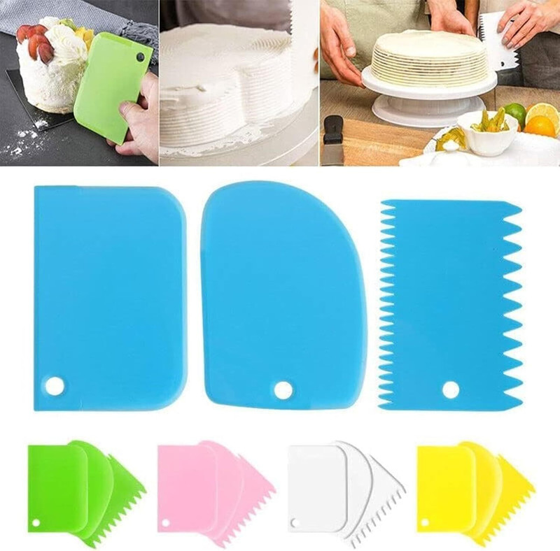 HANSHIKA ENTERPRISES 3PCScraperfor Cake with Different Pattern Edge Cream Icing Fondant Cake Smoother Full Cake Ring Layer Slicer(Multicolor, Plastic)