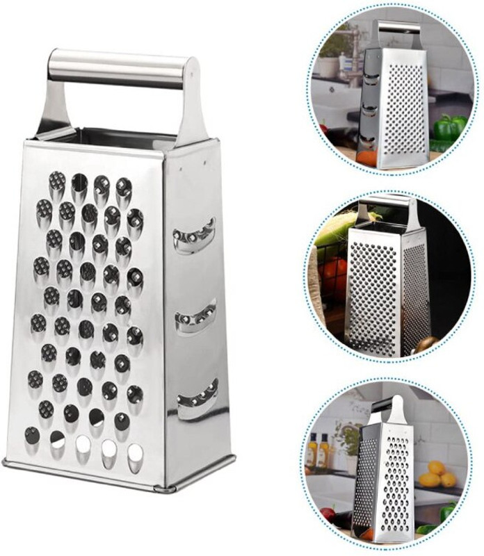 AADGEX Stainless Steel Kitchen Grater, 4-Sided Box Grater with Non-Slip Base Full Cake Cutter(Silver, Metal)