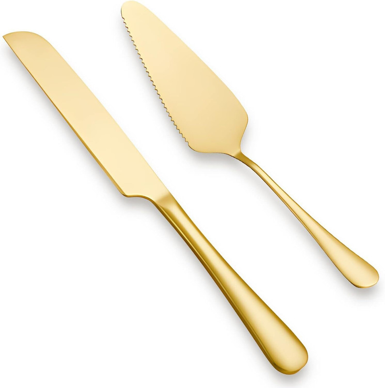 tweeny enterprises Gold Plated Cake Knife & Spatula Server Set | Ideal for Celebrations Single Piece Triangle Slicer(Multicolor, Plastic)