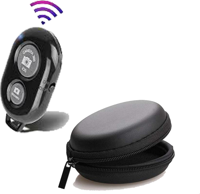 Wreskart Bluetooth Remote Controller Shutter Button+Leather Zipper Headphone Pouch Black Camera Remote Control(Black)