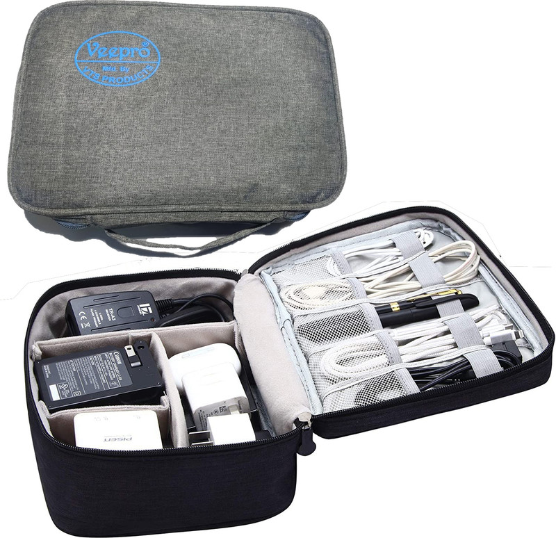 MVPRO Electronics Accessories Organizer Bag, Universal Carry Travel Gadget Bag for Cables, Plug and More.  Camera Bag(Grey)