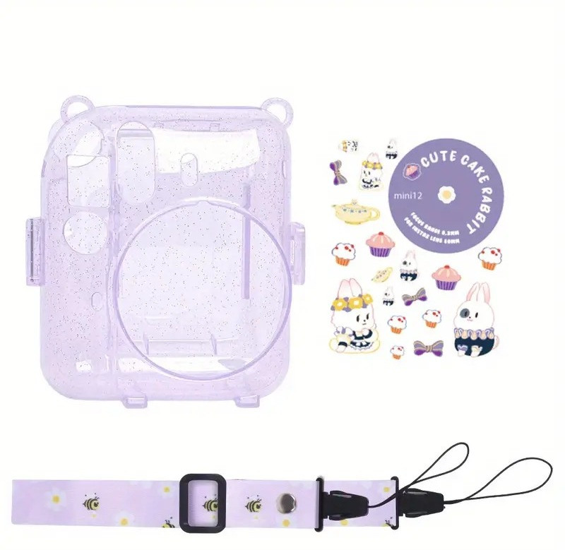 Zikkon Mini 12 Instax Lilac Purple Glitter Case Photo Storage Pocket with Shoulder Straps + Stickers  Camera Bag(Lilac Purple)