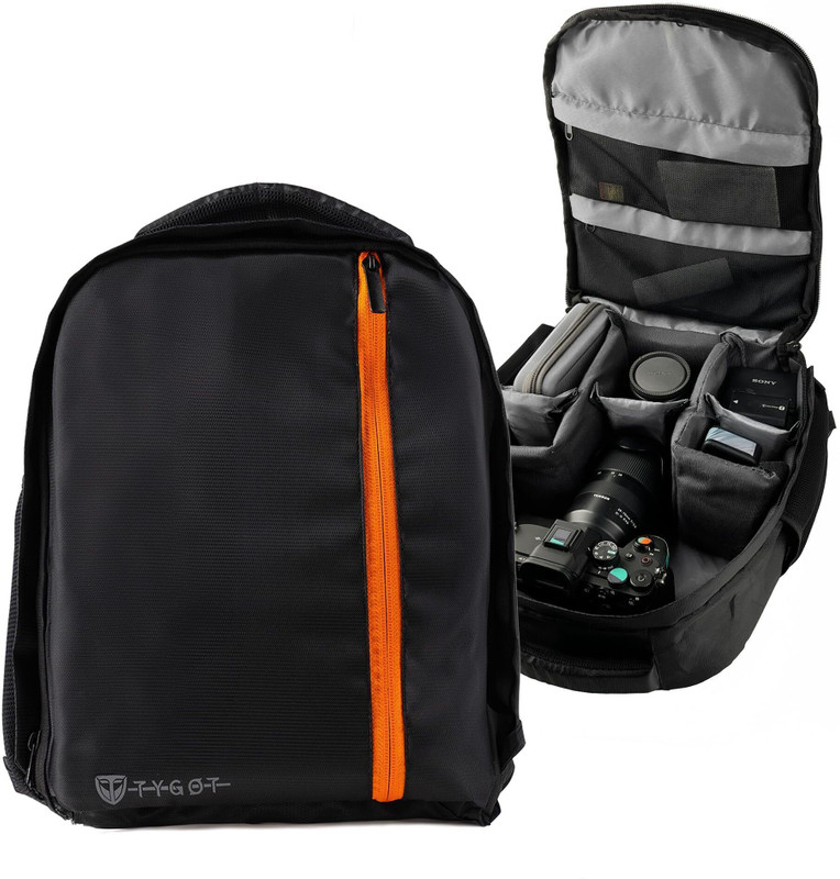 Tygot Backpack with Extra Front Pocket Compatible for Sony Nikon Canon Panasonic DSLR  Camera Bag(Black)