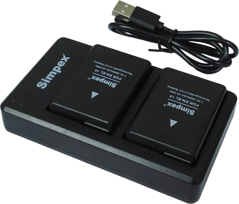 Simpex 3000mAh ENEL14 Battery 2pc Dual ENEL14 Battery Charger Combo for Nikon Camera Battery Charger(Black)