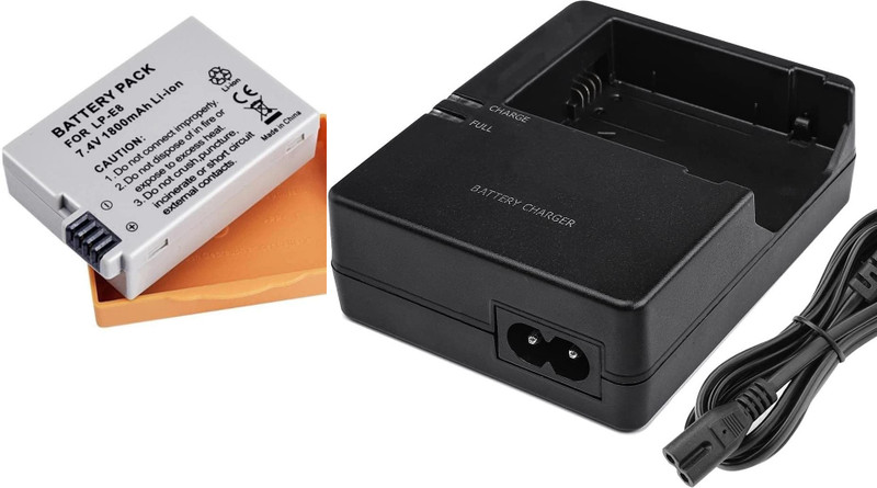 DIGICLIMBER Combo LPE-8 Camera Charger with Rechargeable Camera Battery Pack with Power Cable Compatible with Canon Camera Rebel T3i, T2i, T4i, T5i, EOS 600D, 550D, 650D, 700D, Kiss X5, X4, Kiss X6, LC-E8E  Camera Battery Charger(Black & White)