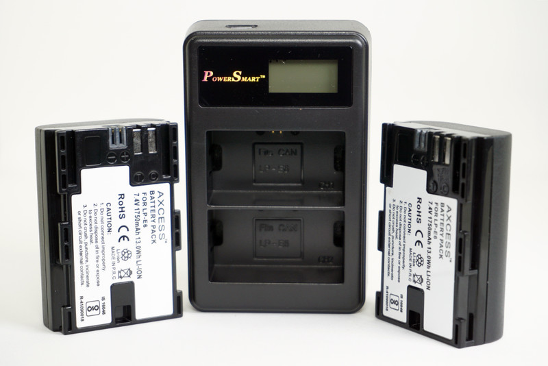 Axcess 2-Pack of LP-E6 Batteries and Dual Battery Charger Kit for Canon R5, R6,R7,R10 Camera Battery Charger(Black)