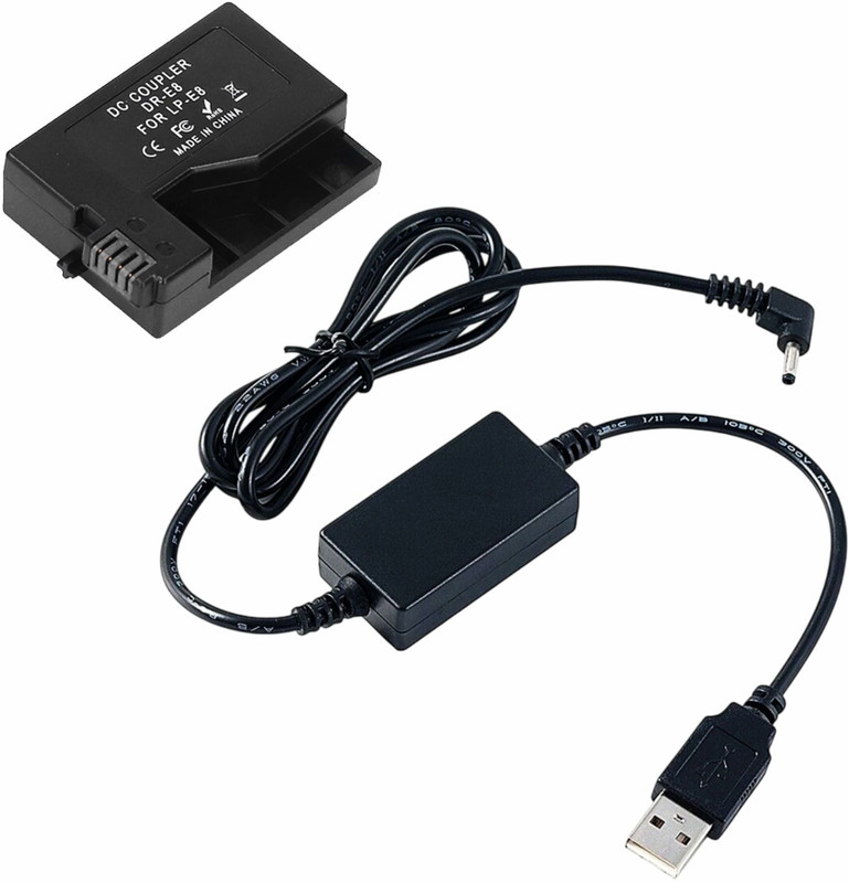 fotokina Dummy Battery DR-E8 + USB Power Adapter for C-a-n-o-n  Camera Battery Charger(Black)