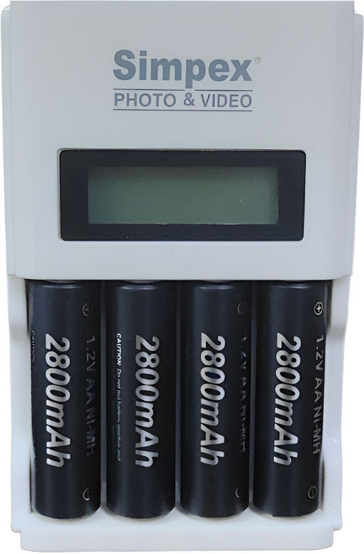 Simpex LCD Fast Charger with 2800mAh 4pc AA Ready To Use Rechargeable Camera Battery Charger(White, Black)