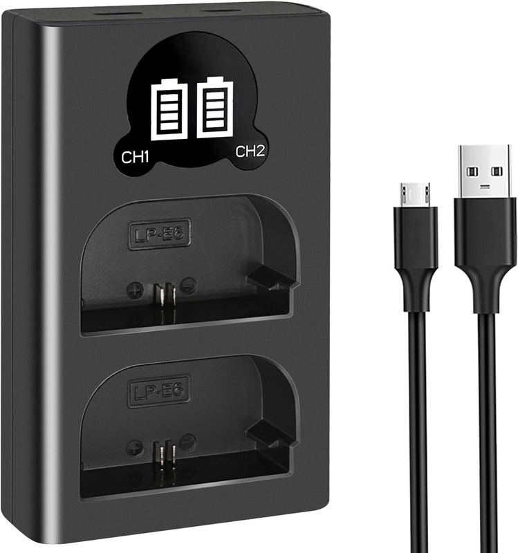 DIGICLIMBER LP-E6N LP-E6 Dual LCD USB Battery Charger Compatible with Cano-n Camera Battery Charger(Black)