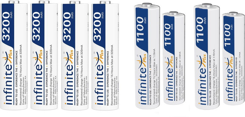 Envie 3200mAh 4pc AA and 1100mAh 4pc AAA NI-MH Rechargeable Battery Combo (8pc)  Camera Battery Charger(White)