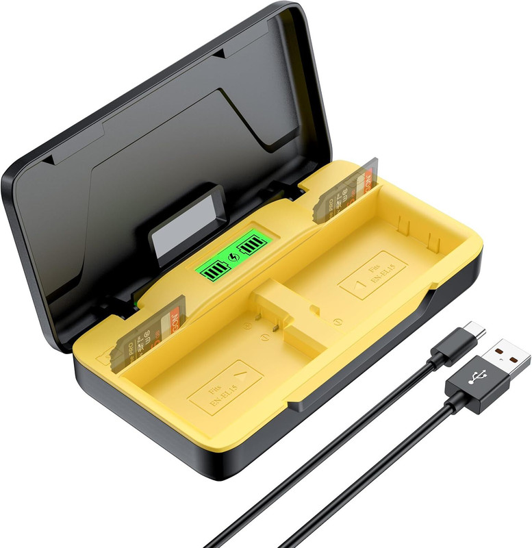 Power Smart EN-EL15 Dual Charger, Storage Case and SD Card Slot, Compatible with Nikon Z6/Z7  Camera Battery Charger(Black)