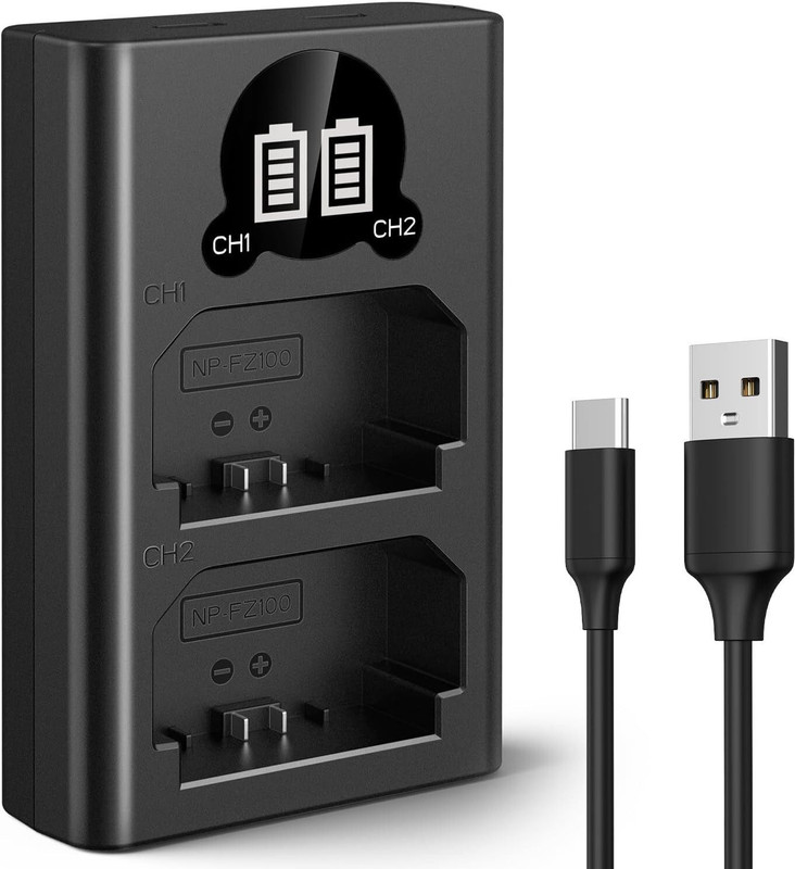 SCALEBEE Type C & Micro Usb Port Dual Battery Charger for NP-FZ100 Batteries Camera Battery Charger(Black)