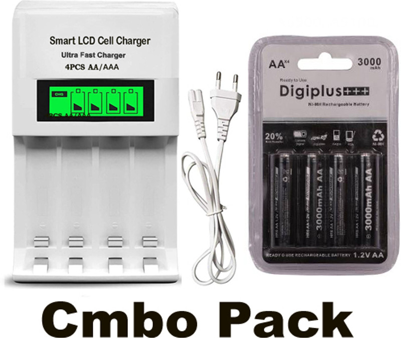 Picmaa Camera flash light battery cell (3000 Mah) with LCD display cell charger Camera Battery Charger(White)