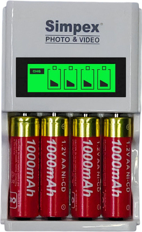 Simpex LCD Fast Charger with 1000mAh AA Ni-CD Rechargeable  Camera Battery Charger(White, Red)
