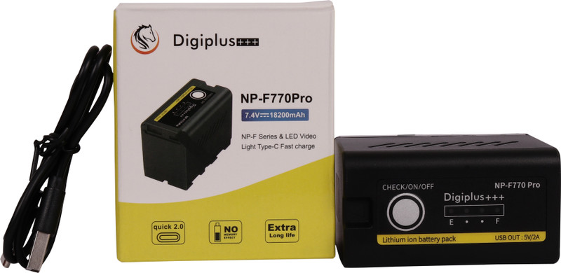 DIGICLAMBO NP-F770 Camera LED Light (18200mAh) With LED Power Indicator Type-C For Son-y  Camera Battery Charger(Black)