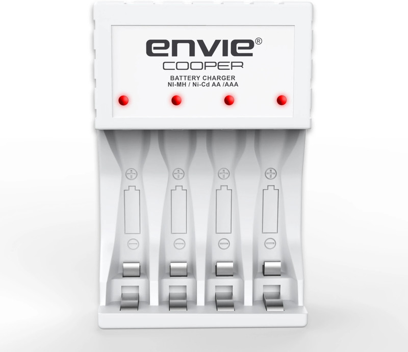 Envie Ultra Fast Charger ECR 20 MC | For AA & AAA Ni-mh Rechargeable Batteries | With LED Indicator | 600MA output current| Compatible with Power Banks | Car Charger | Laptop | Travel Adapter (White) (ECR 20 MC) Camera Battery Charger(White)