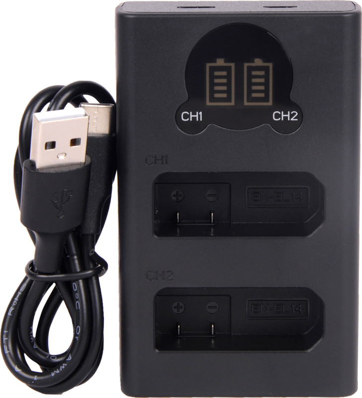 Picmaa EN-EL14 dual Type c charegr with LCD display Camera Battery Charger(Black)