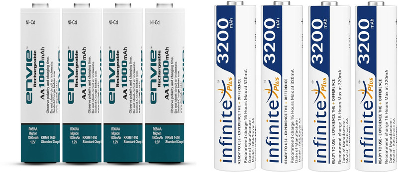 Envie 3200mAh 4pc AA NI-MH and 1000mAh 4pc NI-CD AA Rechargeable Battery Combo (8pc) Camera Battery Charger(White)