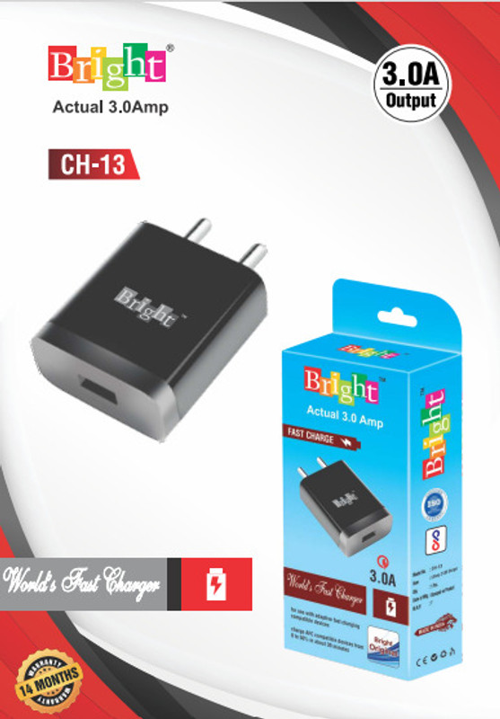 PhonePoint Bright Ch-13 Fast Charger 3.0A Camera Battery Charger(Black)