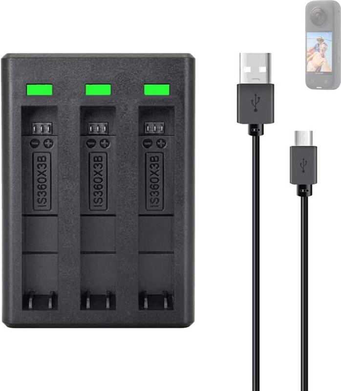 Power Smart Battery Charger 3-Channel USB Battery Quick Charger for Insta360 ONE X3 Action  Camera Battery Charger(Black)