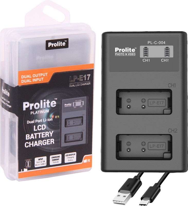 Prolite Dual LCD Charger for Canon LP-E17 Camera Li-ion Batteries | Camera Battery Charger(Black)