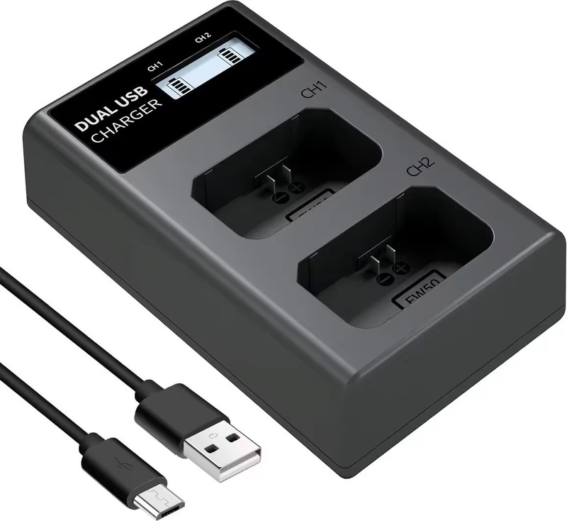 Simpex EN-EL14 Dual Slot (C type and Micro USB) LCD  Camera Battery Charger(Black)