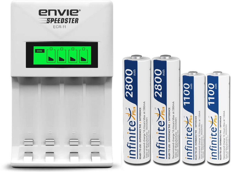 Envie 2800mah AA Ni-MH 2PL + 1100mah AAA Ni-MH 2PL With ECR11 Super Fast Rechargeable  Camera Battery Charger(White)