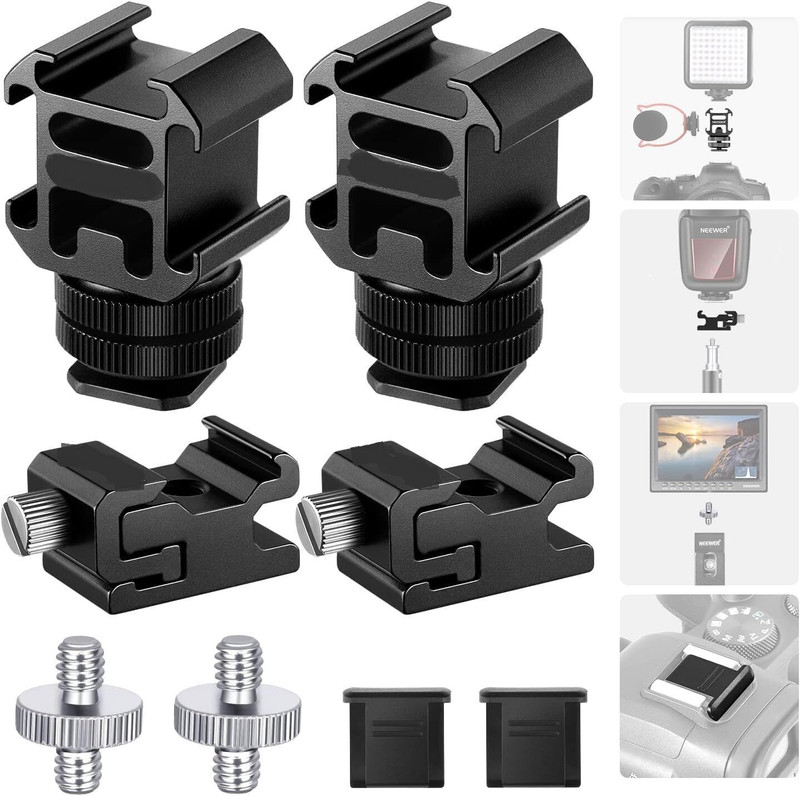 MILLETS 8 PCs Hot Shoe Mount Adapter Kit, Including Triple Cold Shoe Mount Screw Adapter, Flash Stand Bracket, and Hot Shoe Cover for DSLR Camera Custom Flash Bracket