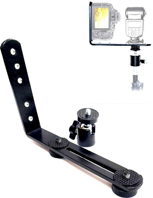 MILLETS Dual L Shape Camera Flash Bracket, Metal Aluminum Alloy Dual L Shape Camera Flash Bracket, Metal Aluminum Alloy, 1/4" Universal Thread Custom Flash Bracket