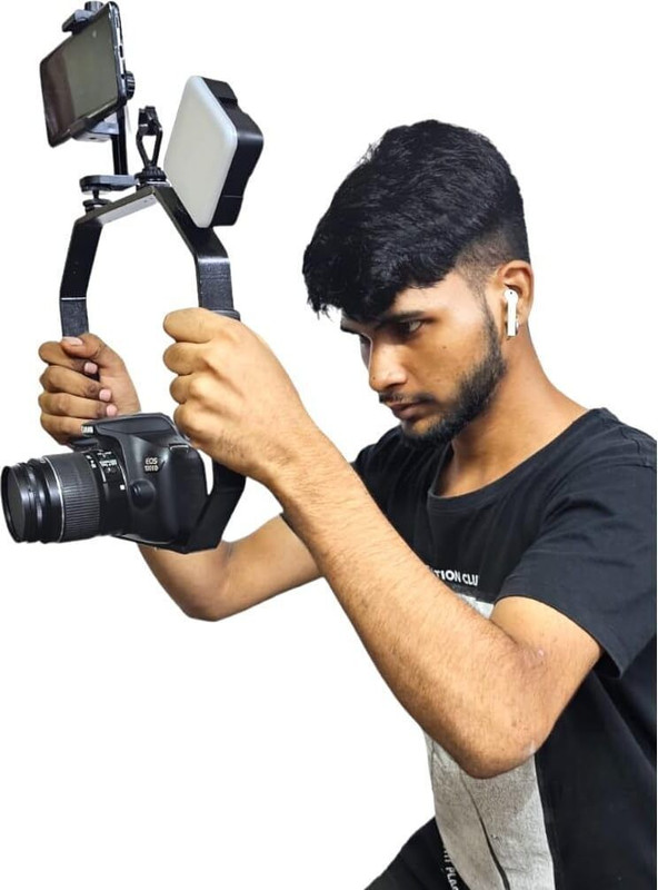 MILLETS Video Handheld Stabilizer, 4 Cold-Shoe Handle Grip Shooting System Camera Rig with Smartphone Holder Vlogging kit Compatible with All Camera Action Camera Wide Flash Bracket