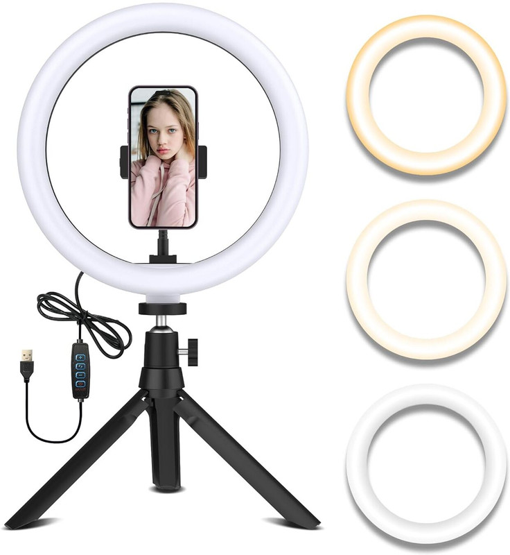 SHEETAL CREATIONS SC-RL-10IN-01 Ring Light with Tripod Stand 3 Color Modes Wide Flash Bracket