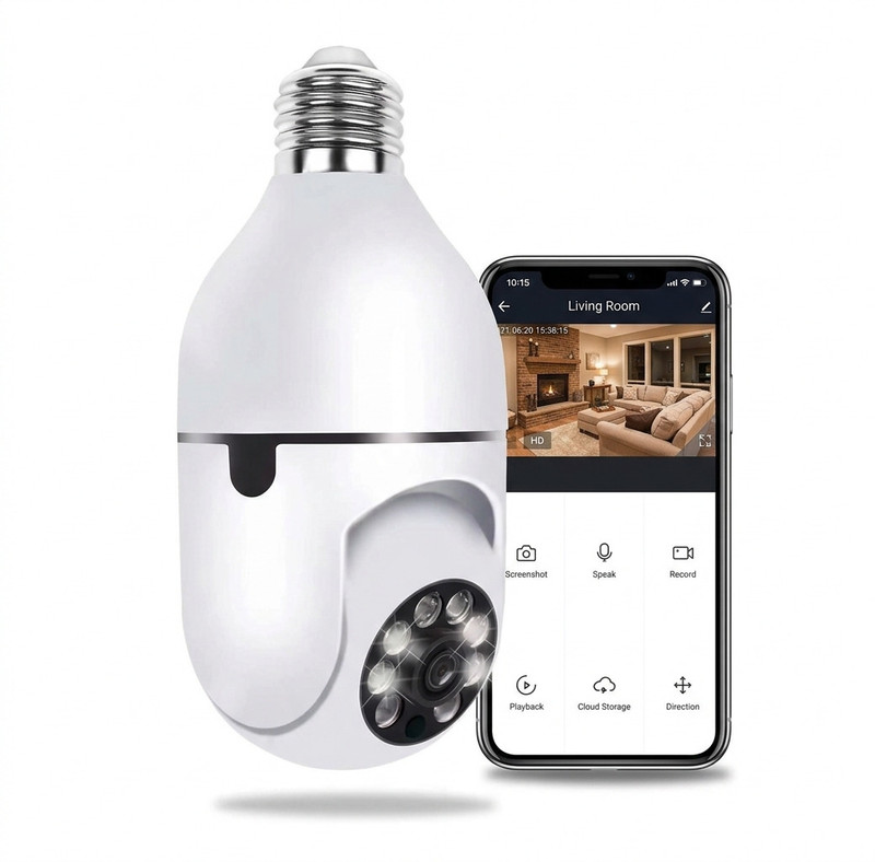 ZYNVELLA Wireless WiFi Bulb CCTV Security Camera 1080p, 360° View, Motion Detect (128GB) Camera Housing